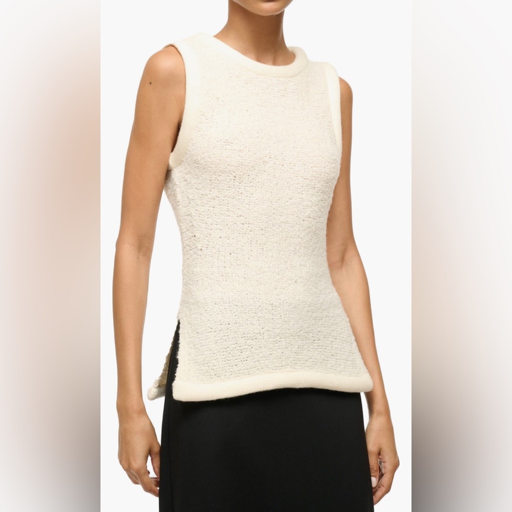 STAUD Cream Textured Sleeveless Scoop-Neck Knit Top